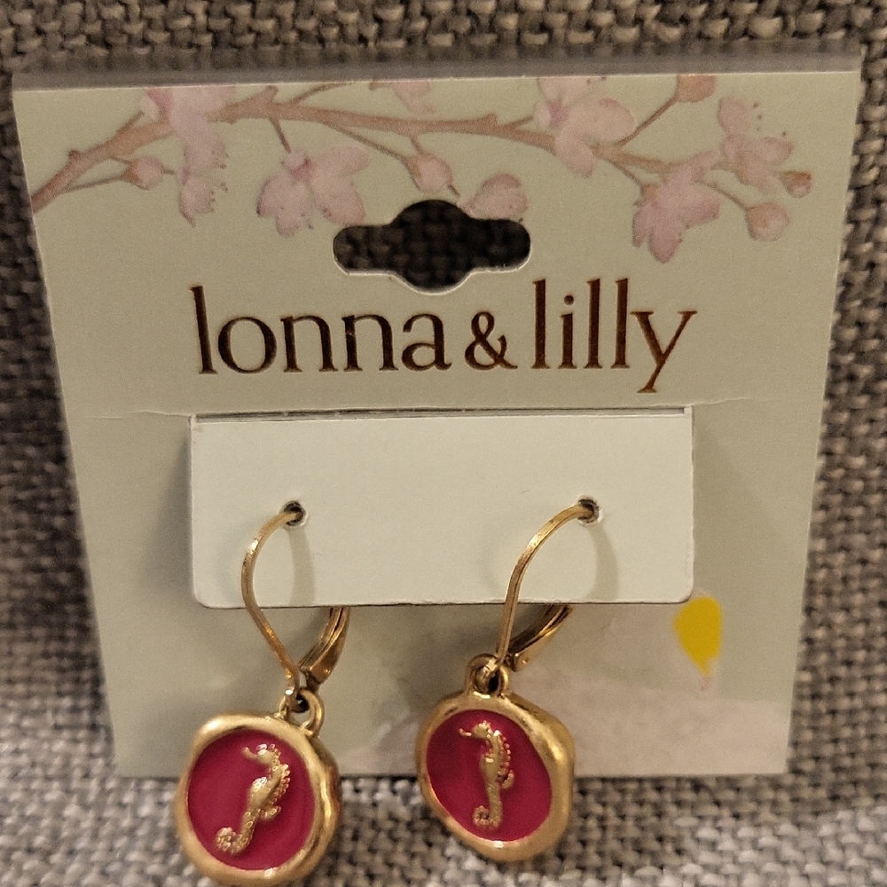 Lonna & Lilly Pink And Gold Seahorse Leverback Earrings